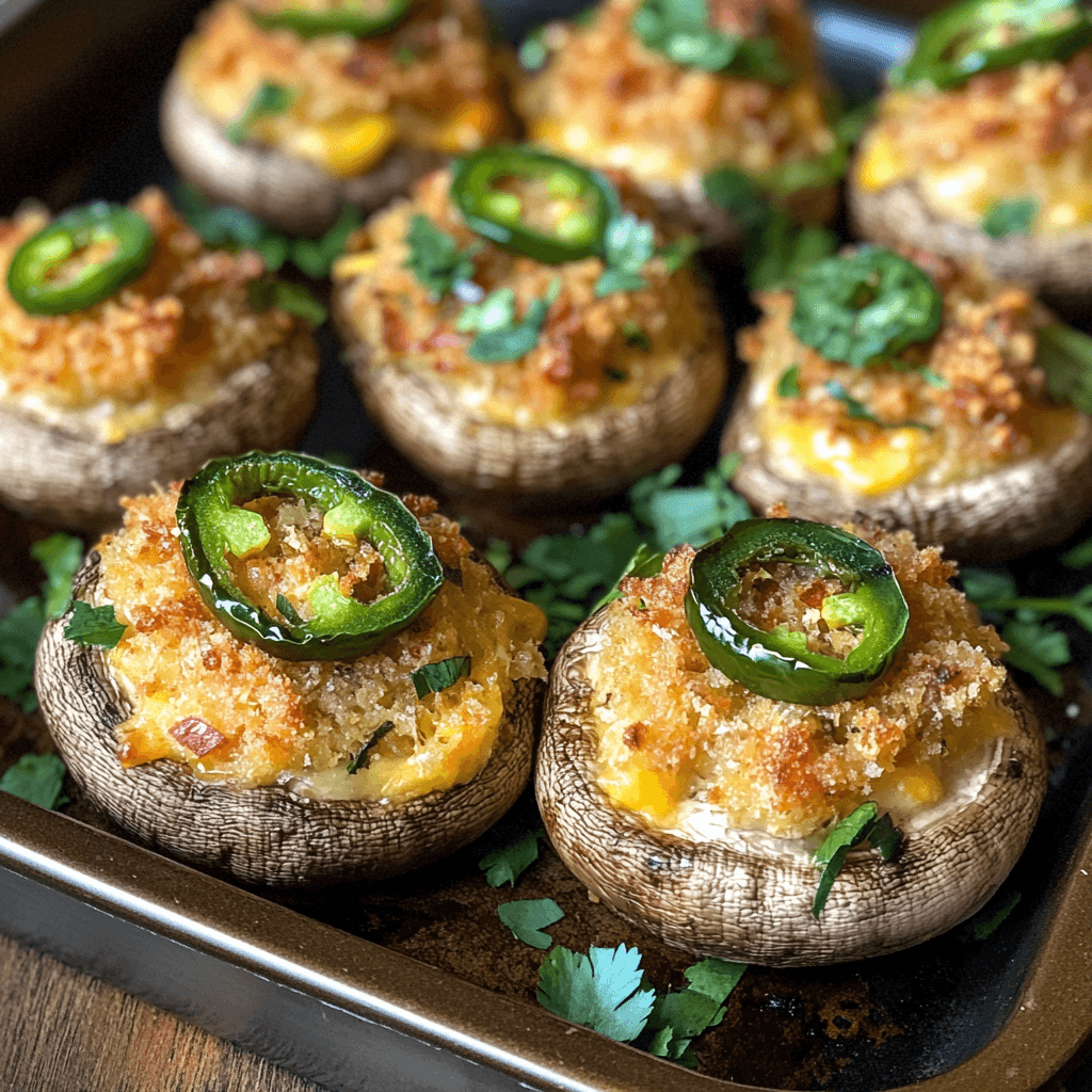 Spicy Jalapeño Popper Stuffed Mushrooms