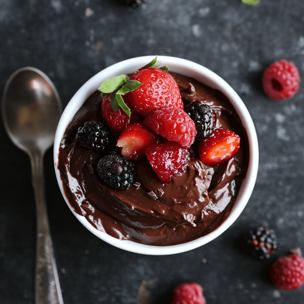 Dark Chocolate Avocado Mousse with Berry Compote