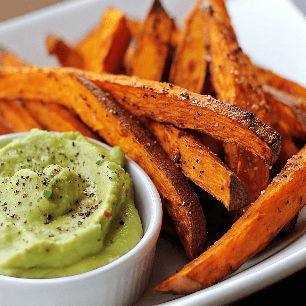 Crispy Baked Sweet Potato Fries with Avocado Dip