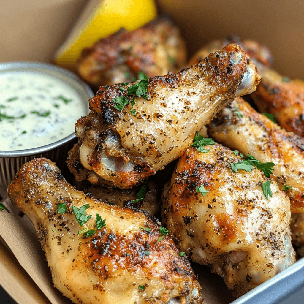 Crispy Air Fryer Lemon Pepper Wings with Herb Ranch Dip