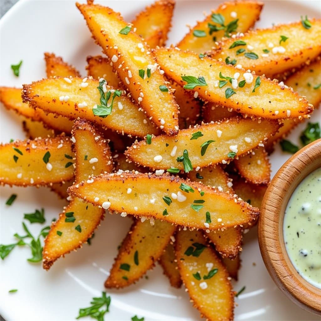 Crunchy Parmesan Turnip Fries with Truffle Herb Dipping Sauce