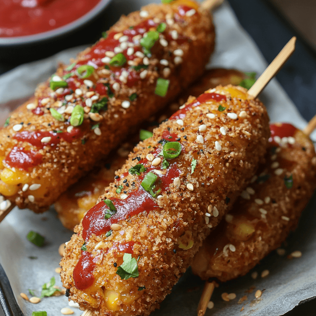 Easy Baked Korean Corn Dogs with Crispy Panko Coating