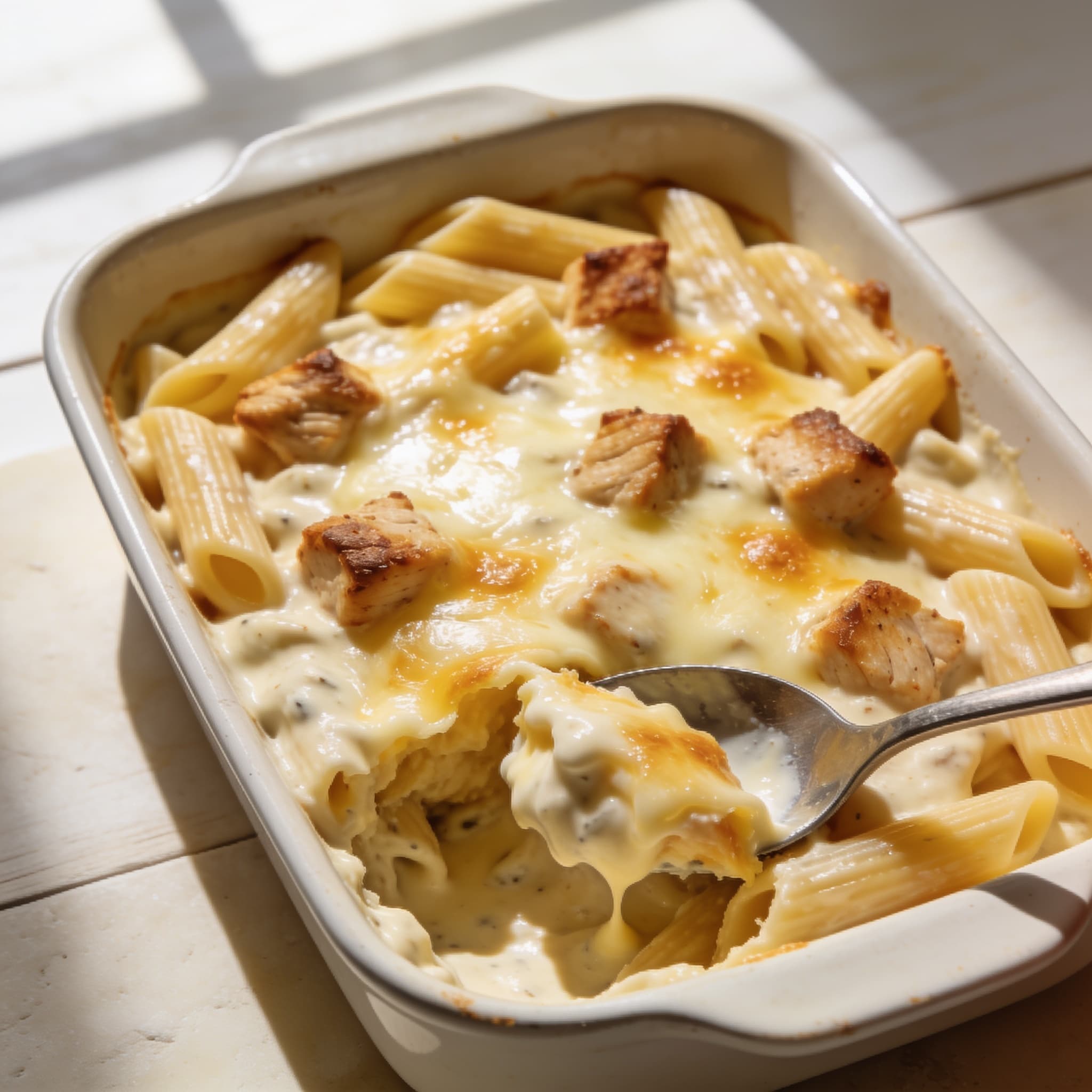 Domino's Lightened-Up Chicken Alfredo Pasta Bake
